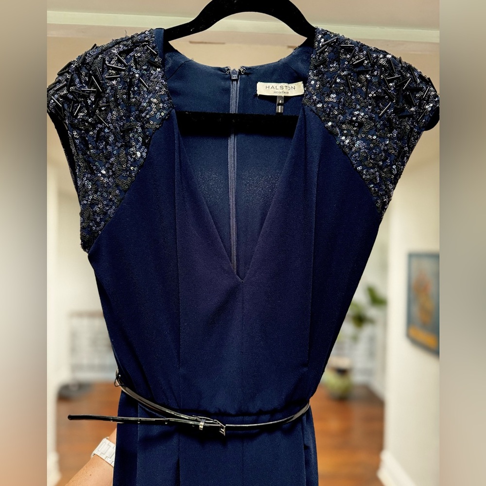 Halston Heritage Beaded Shoulder Jumpsuit